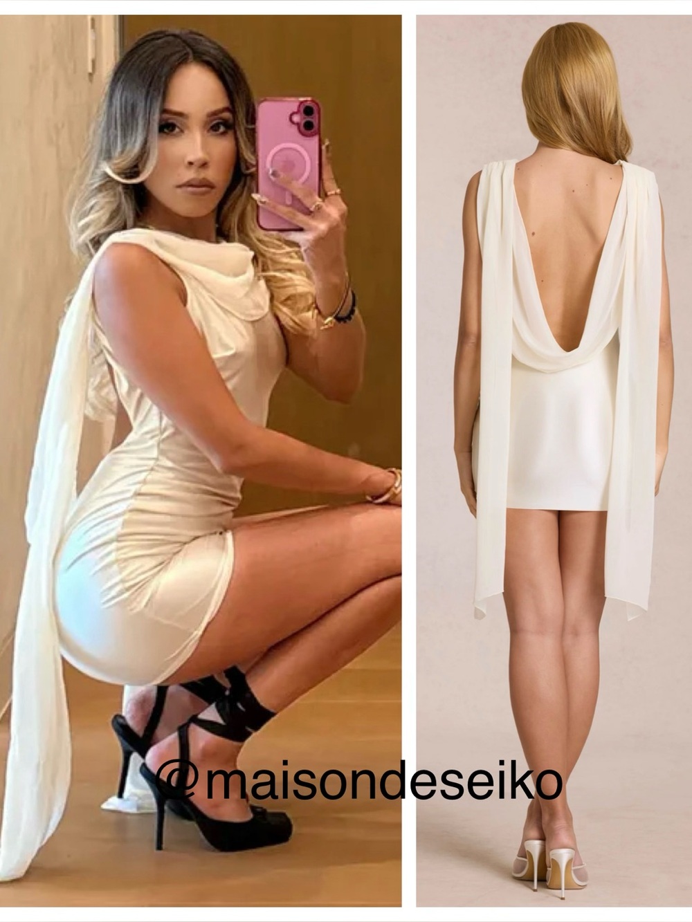 NEW Oh Polly Mini Dress White Venya Satin Cape Open Back Wedding Bridal size 4